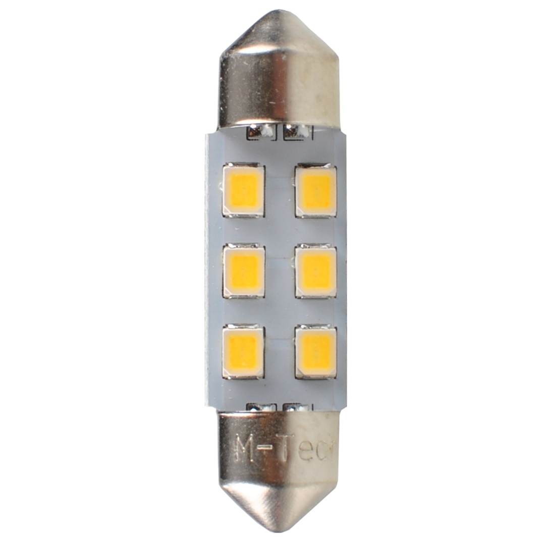 Εικόνα 1 από 2 — ΛΑΜΠΑΚΙΑ ΠΛΑΦΟΝΙΕΡΑΣ C5W 12V SV8.5 36mm 0,5W 6xSMD2835 LED OSRAM ΛΕΥΚΟ  BLISTER 2ΤΕΜ. M-TECH