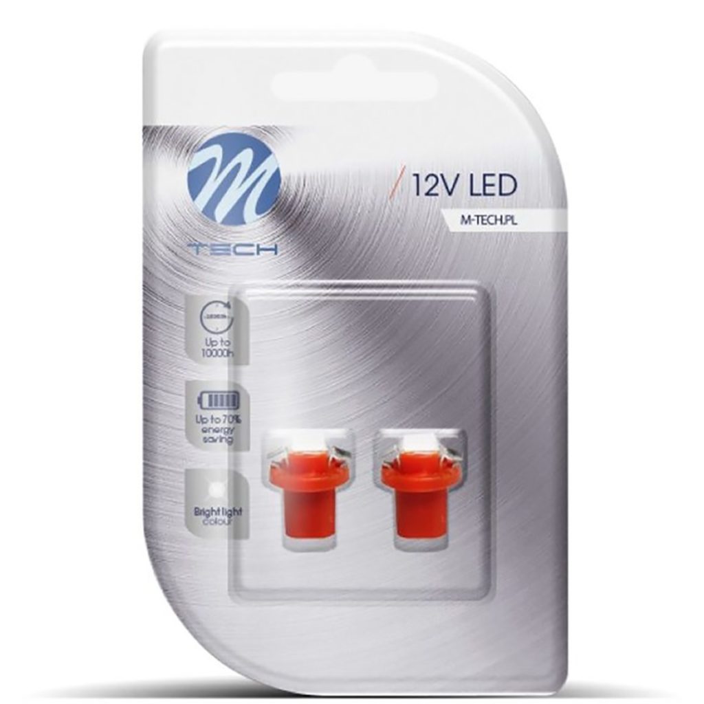 Εικόνα 1 από 1 — BAX 12V B8,5d 0,24W LED 1xSMD5050 ΚΟΚΚΙΝΟ BLISTER 2ΤΕΜ. M-TECH