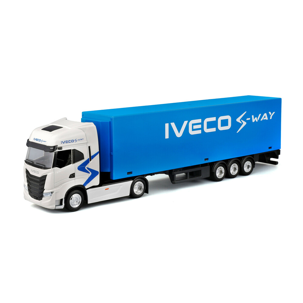 Εικόνα 1 από 6 — Lampa – Μινιατούρα νταλίκα Iveco S-Way με κοντέινερ 1:43 σε λευκό/μπλε χρώμα Burago – 1 τεμ. (BU31469)