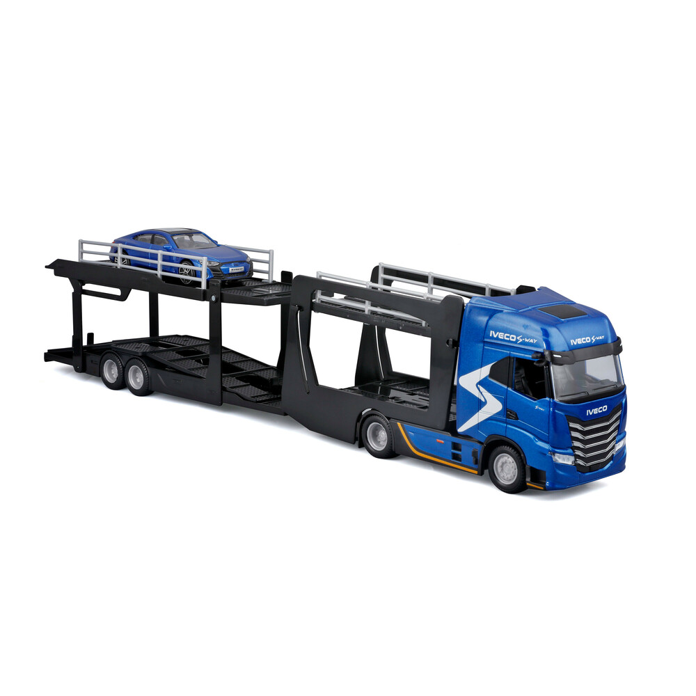 Εικόνα 2 από 6 — Lampa – Μινιατούρα νταλίκα Iveco S-Way με καρότσα αυτοκινήτων & Audi RS E-Tron 1:43 Burago – 1 τεμ. (L.BU31475)