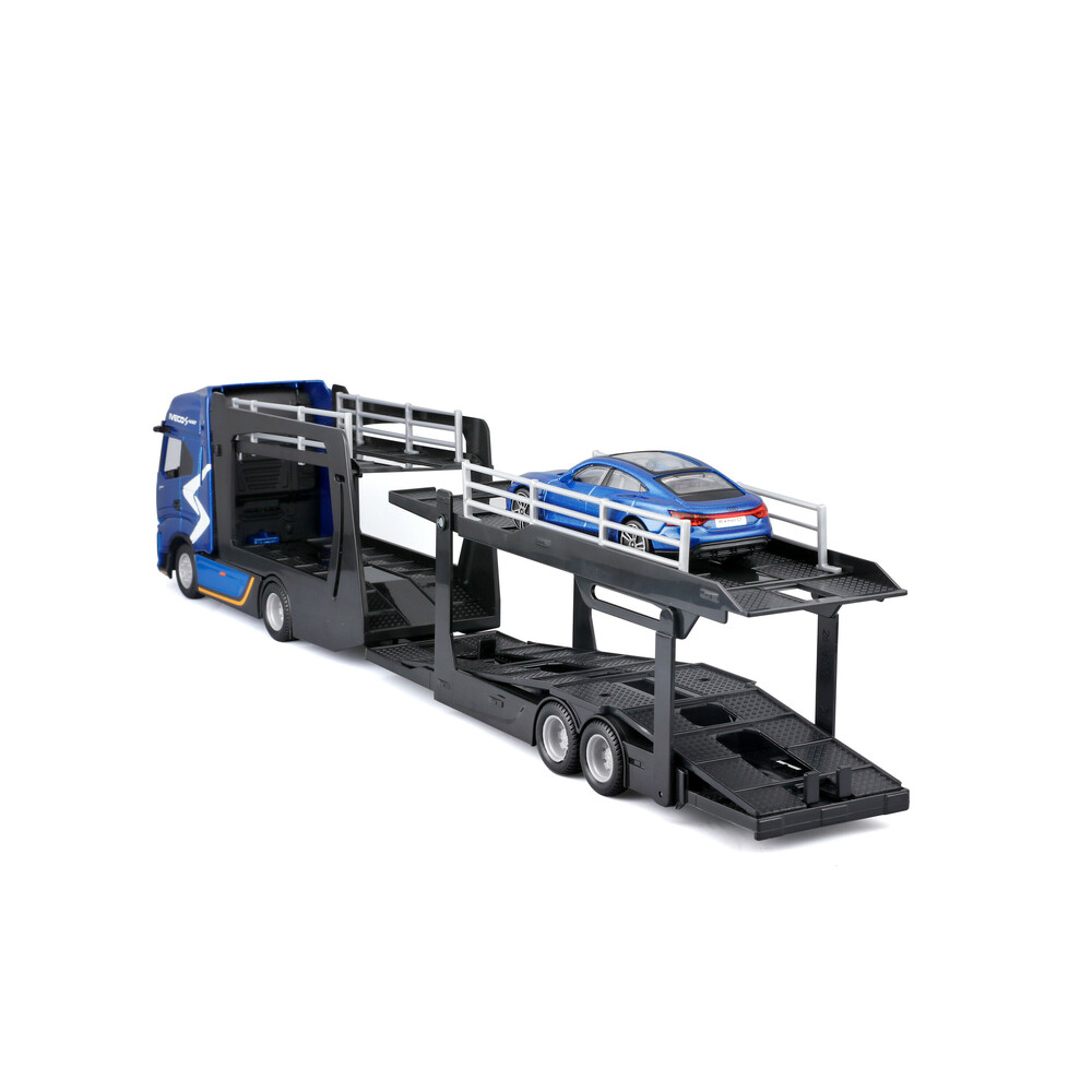Εικόνα 3 από 6 — Lampa – Μινιατούρα νταλίκα Iveco S-Way με καρότσα αυτοκινήτων & Audi RS E-Tron 1:43 Burago – 1 τεμ. (L.BU31475)