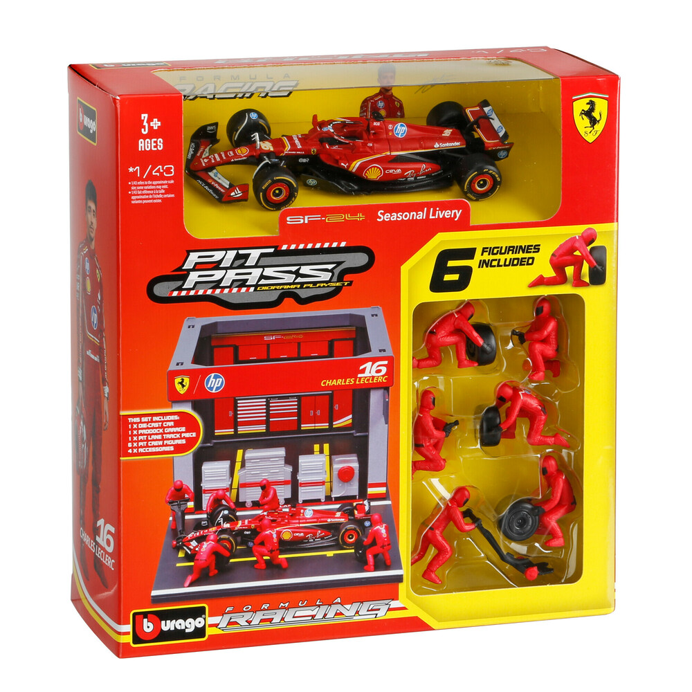 Εικόνα 2 από 2 — ΜΙΝΙΑΤΟΥΡΕΣ PIT STOP FERRARI SF-24 LECLERC 1:43 BURAGO LAMPA 1ΤΕΜ.