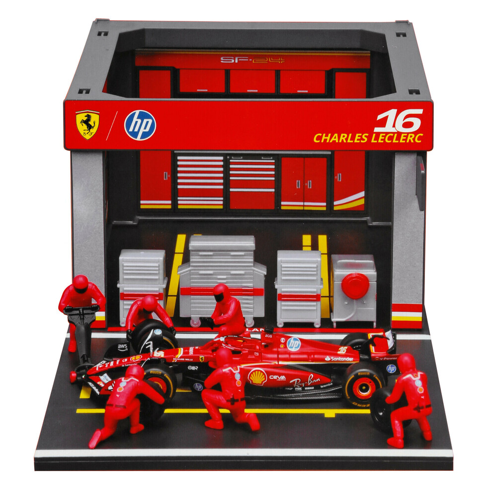 Εικόνα 1 από 2 — ΜΙΝΙΑΤΟΥΡΕΣ PIT STOP FERRARI SF-24 LECLERC 1:43 BURAGO LAMPA 1ΤΕΜ.