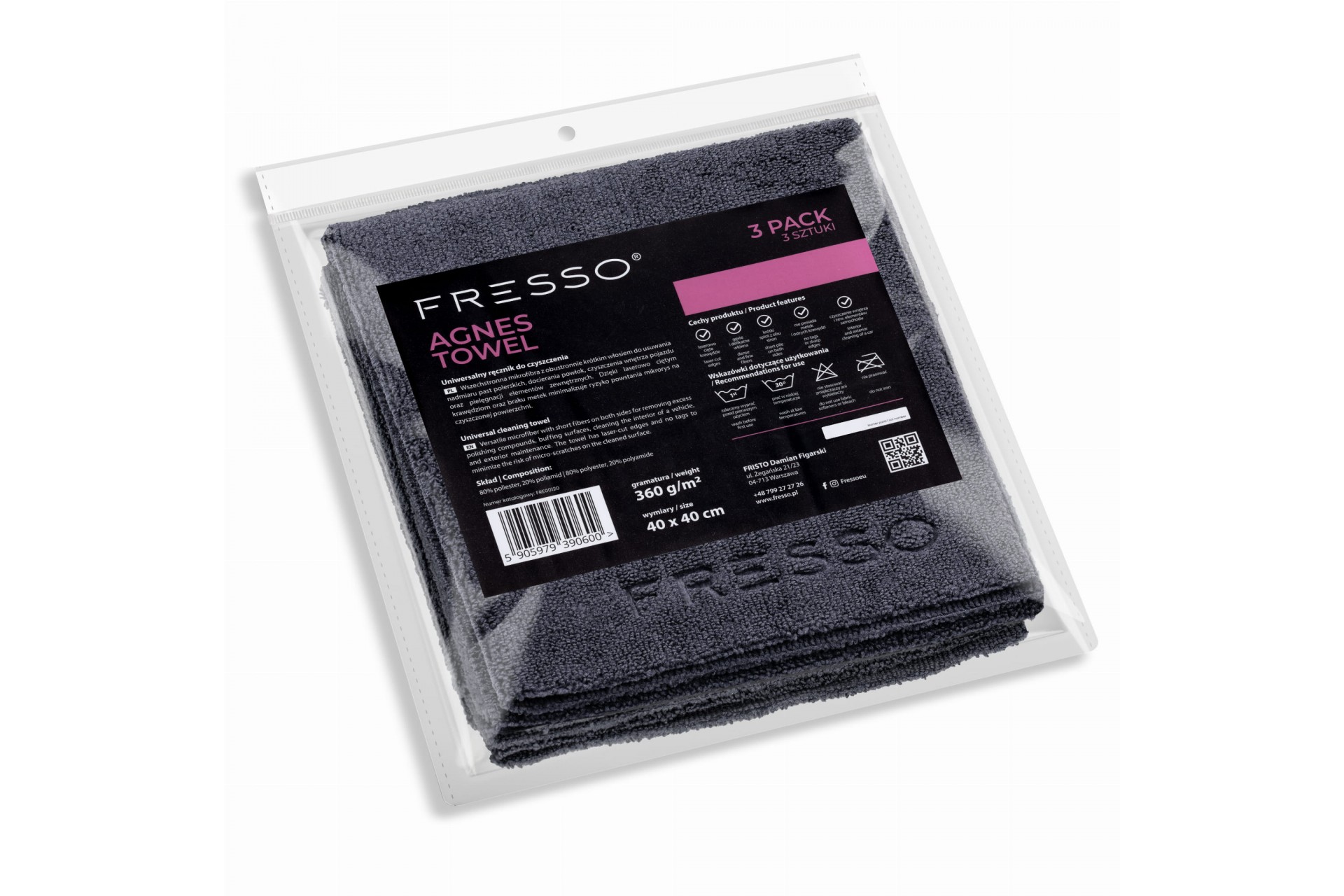 Εικόνα 1 από 1 — Fresso – Πετσέτες Μικροΐνας Agnes 40 x 40 cm 360 g/m² Διπλής Όψης για Εσωτερικές και Εξωτερικές Επιφάνειες – Σετ 3 Τεμ. (390600/FRE)