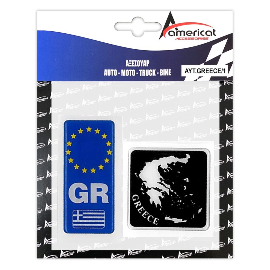 Εικόνα 1 από 1 — GREECE ΑΥΤΟΚΟΛΛΗΤΟ GR ΚΑΘΕΤΟ 10,4 Χ 4,5 cm ΚΑΙ ΧΑΡΤΗΣ ΕΛΛΑΔΟΣ 8 Χ 8 cm (ΜΑΥΡΟ) ΜΕ ΕΠΙΚΑΛΥΨΗ ΣΜΑΛΤΟΥ – 2 ΤΕΜ.