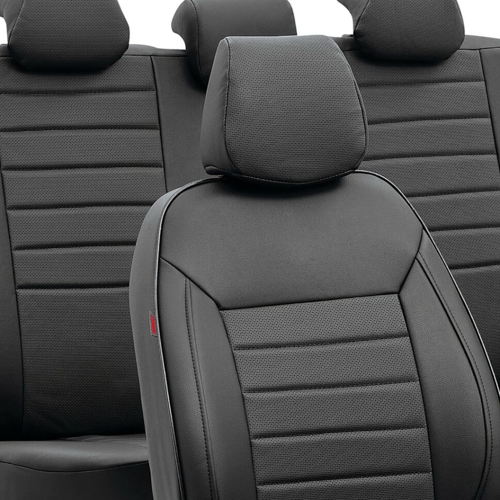 Εικόνα 2 από 3 — ΚΑΛΥΜΜΑΤΑ ΚΑΘΙΣΜΑΤΩΝ LUXURY LEATHERETTE ΔΕΡΜΑΤΙΝΗ ΑΦΡΩΔΕΣ ΜΑΥΡΟ -4 ΤΕΜ