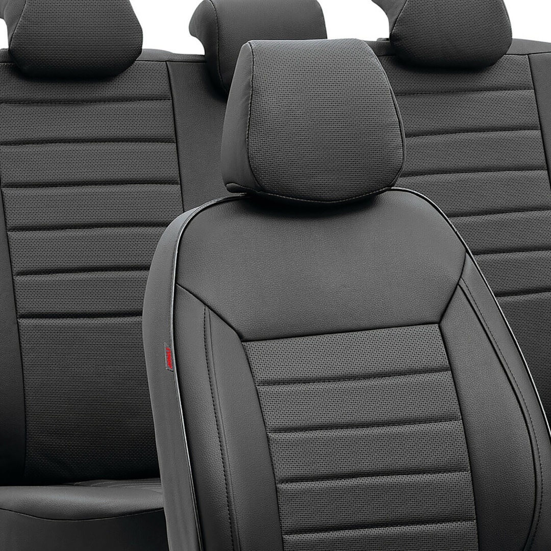 Εικόνα 2 από 3 — ΚΑΛΥΜΜΑΤΑ ΚΑΘΙΣΜΑΤΩΝ LUXURY LEATHERETTE ΔΕΡΜΑΤΙΝΗ ΑΦΡΩΔΕΣ ΜΑΥΡΟ -4 ΤΕΜ
