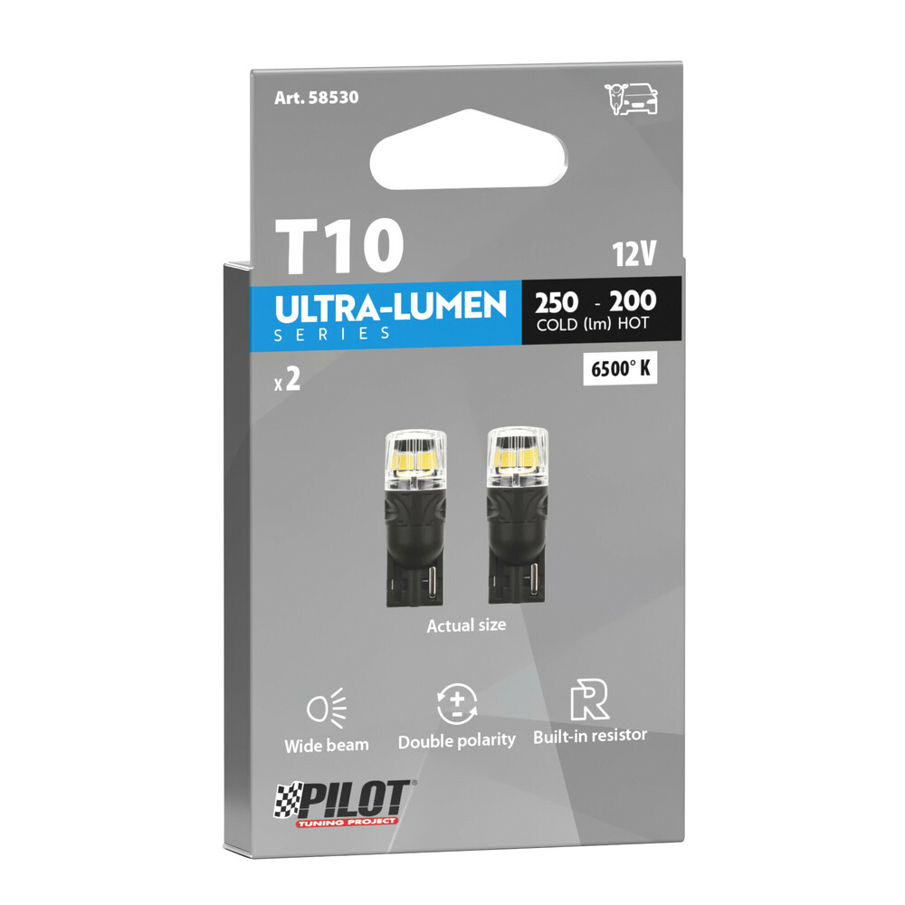 Εικόνα 3 από 3 — T10 W5W 12V W2,1×9,5d 250/200lm 6.500K ΔΙΠΛΗΣ ΠΟΛΙΚΟΤΗΤΑΣ LED CAN-BUS ULTRA-LUMEN SERIES 2ΤΕΜ.