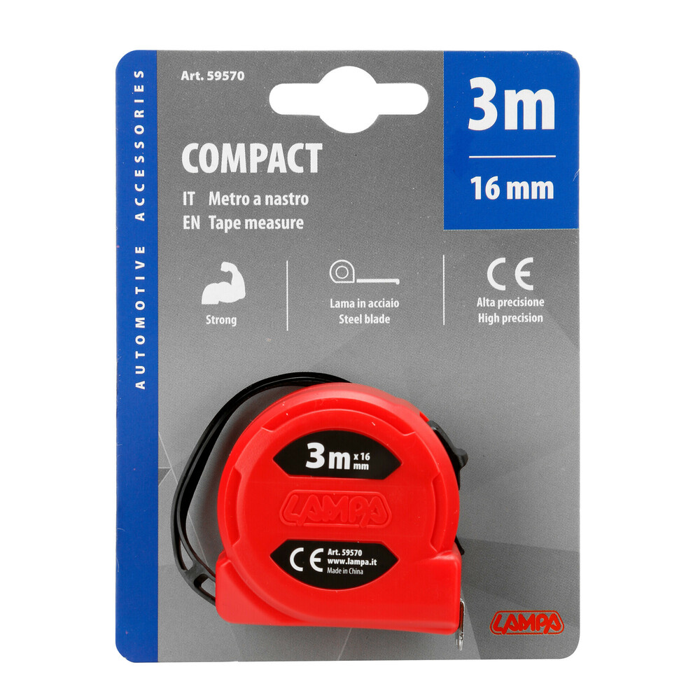 Εικόνα 5 από 5 — ΜΕΤΡΟΤΑΙΝΙΑ ΑΥΤΟΜΑΤΗ COMPACT 3m x16mm ΚΟΚΚΙΝΗ ΜΕ ΚΛΙΠ ΖΩΝΗΣ LAMPA – 1 ΤΕΜ.
