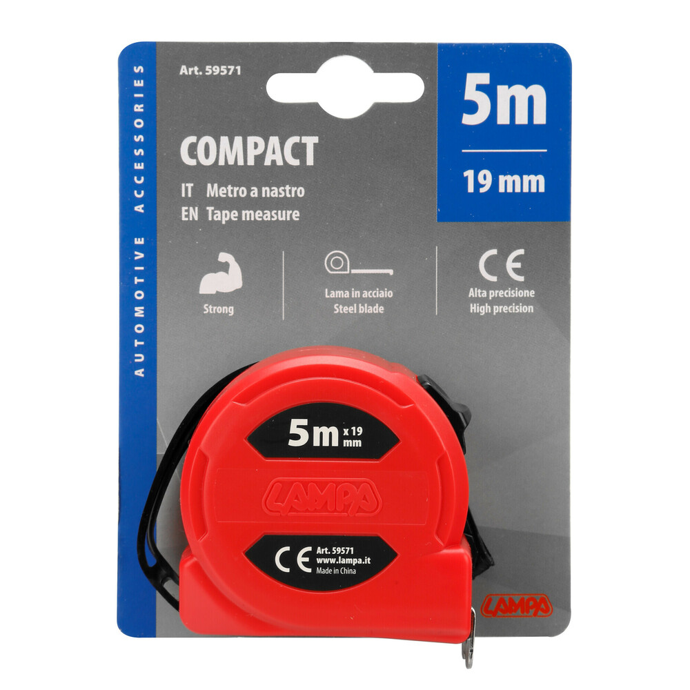 Εικόνα 5 από 5 — ΜΕΤΡΟΤΑΙΝΙΑ ΑΥΤΟΜΑΤΗ COMPACT 5m x16mm ΚΟΚΚΙΝΗ ΜΕ ΚΛΙΠ ΖΩΝΗΣ LAMPA – 1 ΤΕΜ.