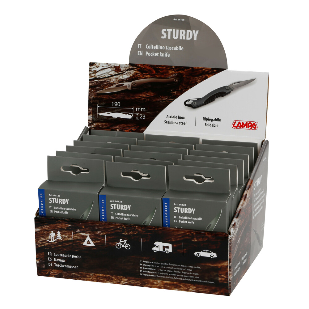 Εικόνα 1 από 3 — ΣΟΥΓΙΑΣ/ΜΑΧΑΙΡΙ ΤΣΕΠΗΣ STURDY INOX ΜΕ ΚΑΡΑΜΠΙΝΕΡ 18x15x23cm ΣΕ ΣΤΑΝΤ LAMPA – 18 ΤΕΜ.