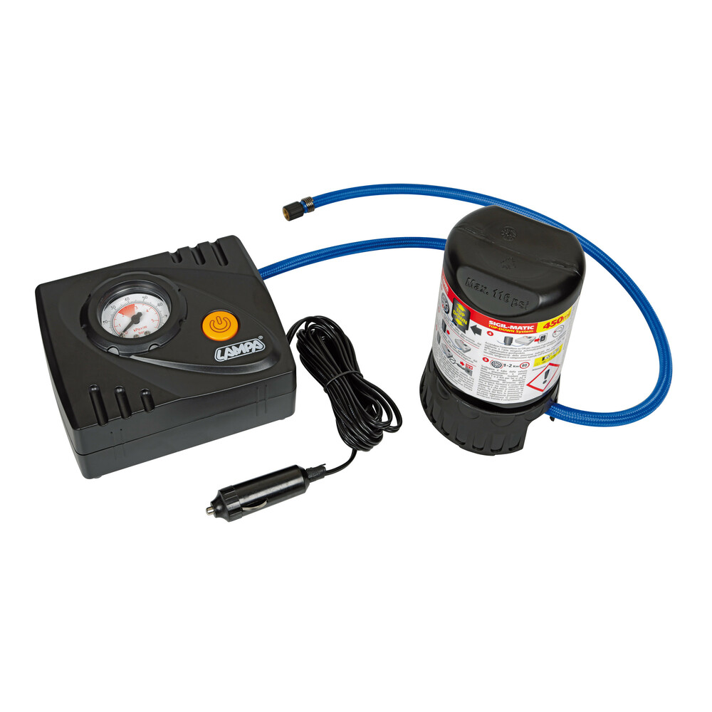 Εικόνα 1 από 15 — Κομπρεσέρ Ελαστικών 12V 450ml με υγρό επισκευής 450ml Μανόμετρο ΚΑΙ Μετρητή Πίεσης