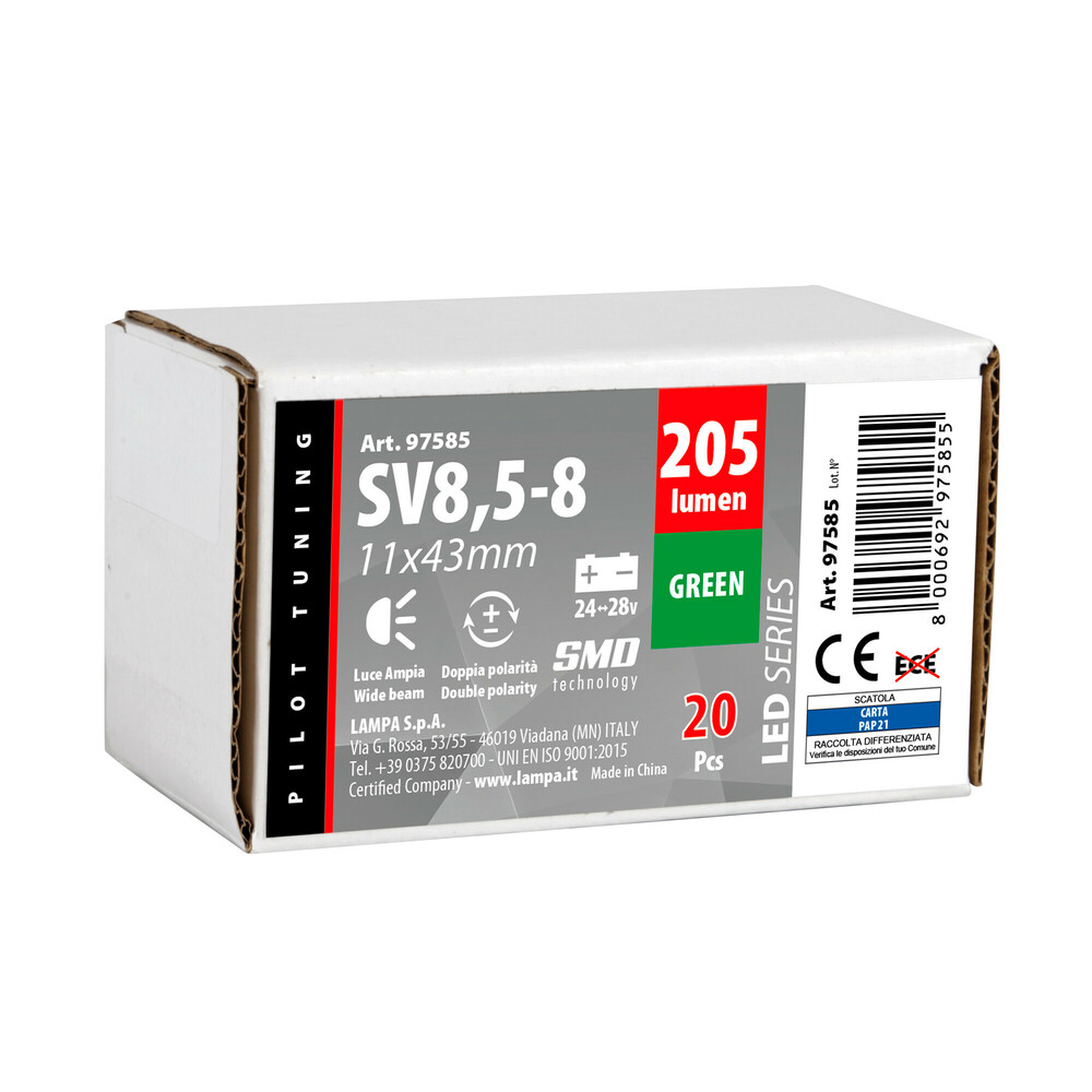 Εικόνα 4 από 4 — ΛΑΜΠΑΚΙ ΠΛΑΦΟΝΙΕΡΑΣ 24/28V 11x43mm 205lm 12xSMD LED ΠΡΑΣΙΝΟ ΔΙΠΛΗΣ ΠΟΛΙΚΟΤΗΤΑΣ LAMPA – 20 ΤΕΜ.