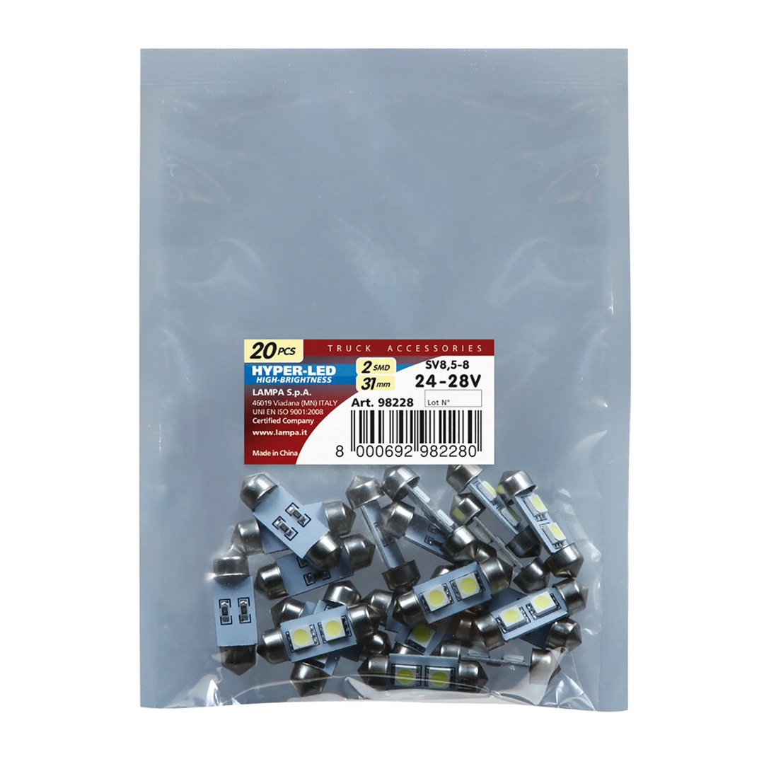 Εικόνα 4 από 4 — ΛΑΜΠΑΚΙ ΠΛΑΦΟΝΙΕΡΑΣ 24V 9x31mm 15lm HYPER-LED6 ΛΕΥΚΟ 2SMDx3chips (ΔΙΠΛΗΣ ΠΟΛΙΚΟΤΗΤΑΣ) LAMPA – ΣΑΚΟΥΛΑ 20 ΤΕΜ.