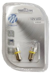 T4W 12V 1W BA9s (ΜΙΝΙΟΝ) LED 1xHP ΚΙΤΡΙΝΗ BLISTER M-TECH -2ΤΕΜ.