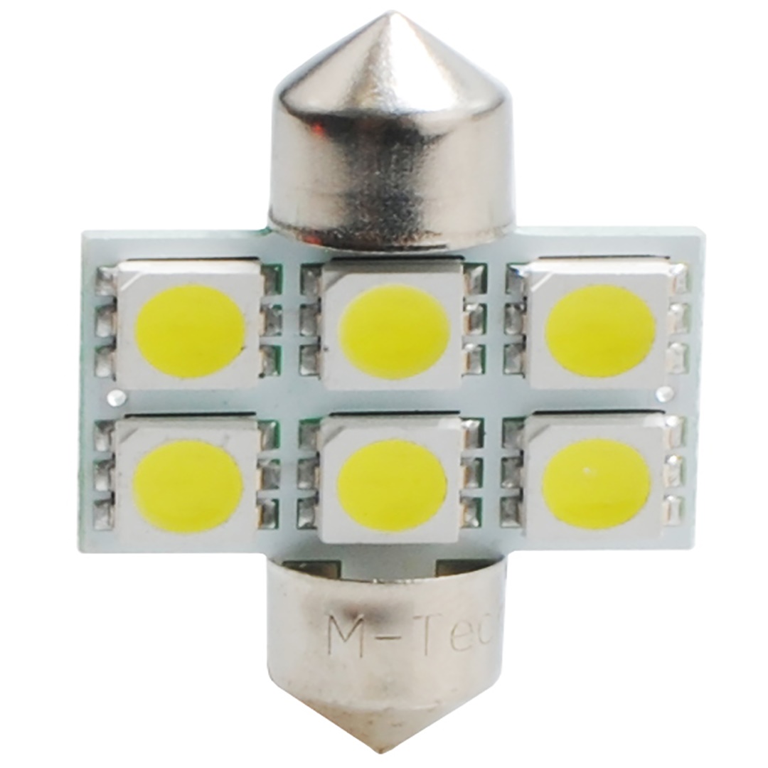 Εικόνα 1 από 2 — ΛΑΜΠΑΚΙΑ ΠΛΑΦΟΝΙΕΡΑΣ C5W/C10W 12V 1,44W SV8,5 31mm LED 6xSMD5050 ΛΕΥΚΟ 2ΤΕΜ.