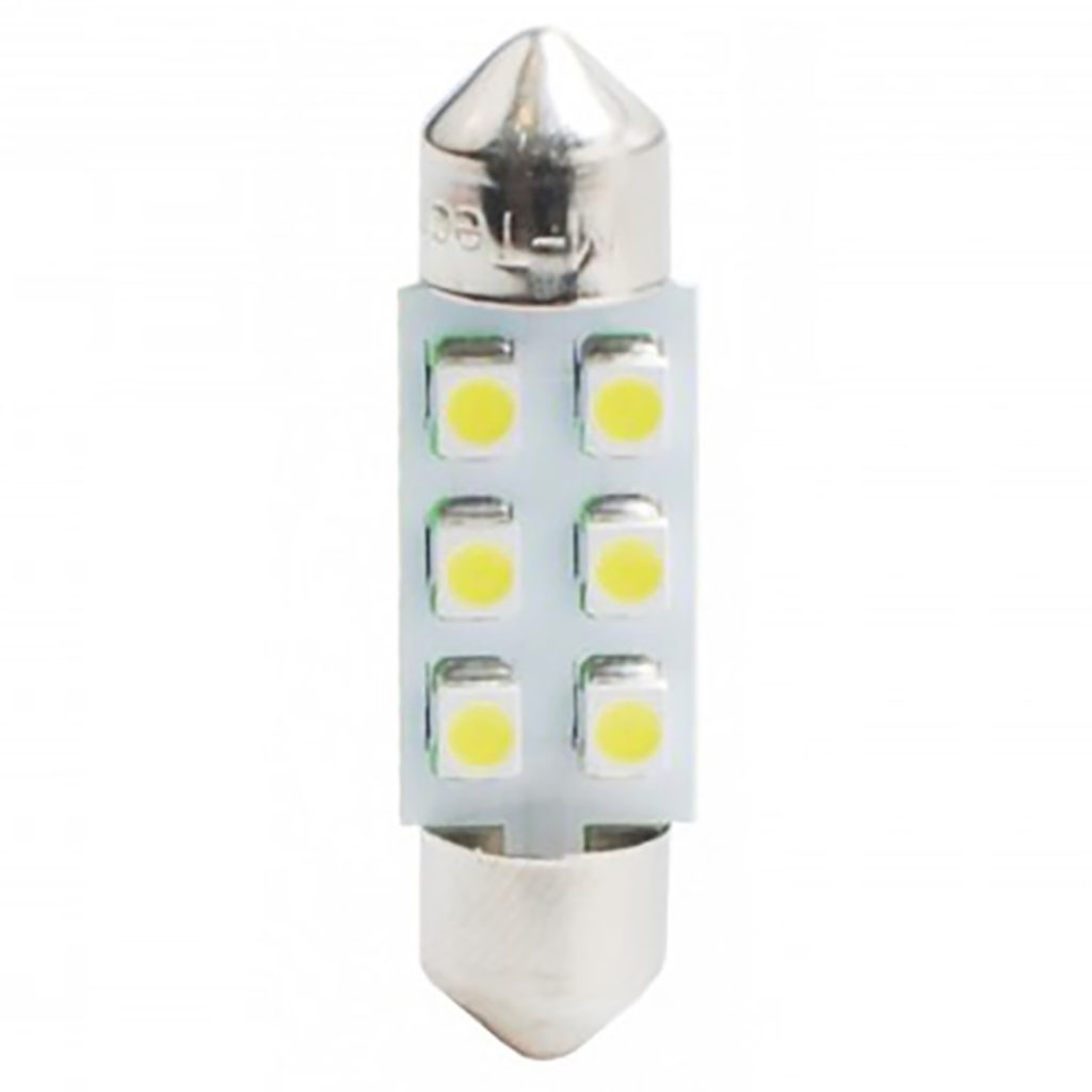 Εικόνα 1 από 2 — ΛΑΜΠΑΚΙΑ ΠΛΑΦΟΝΙΕΡΑΣ C5W/C10W 12V 0,48W SV8,5 36mm LED 6xSMD3528 ΜΠΛΕ BLISTER 2ΤΕΜ. M-TECH