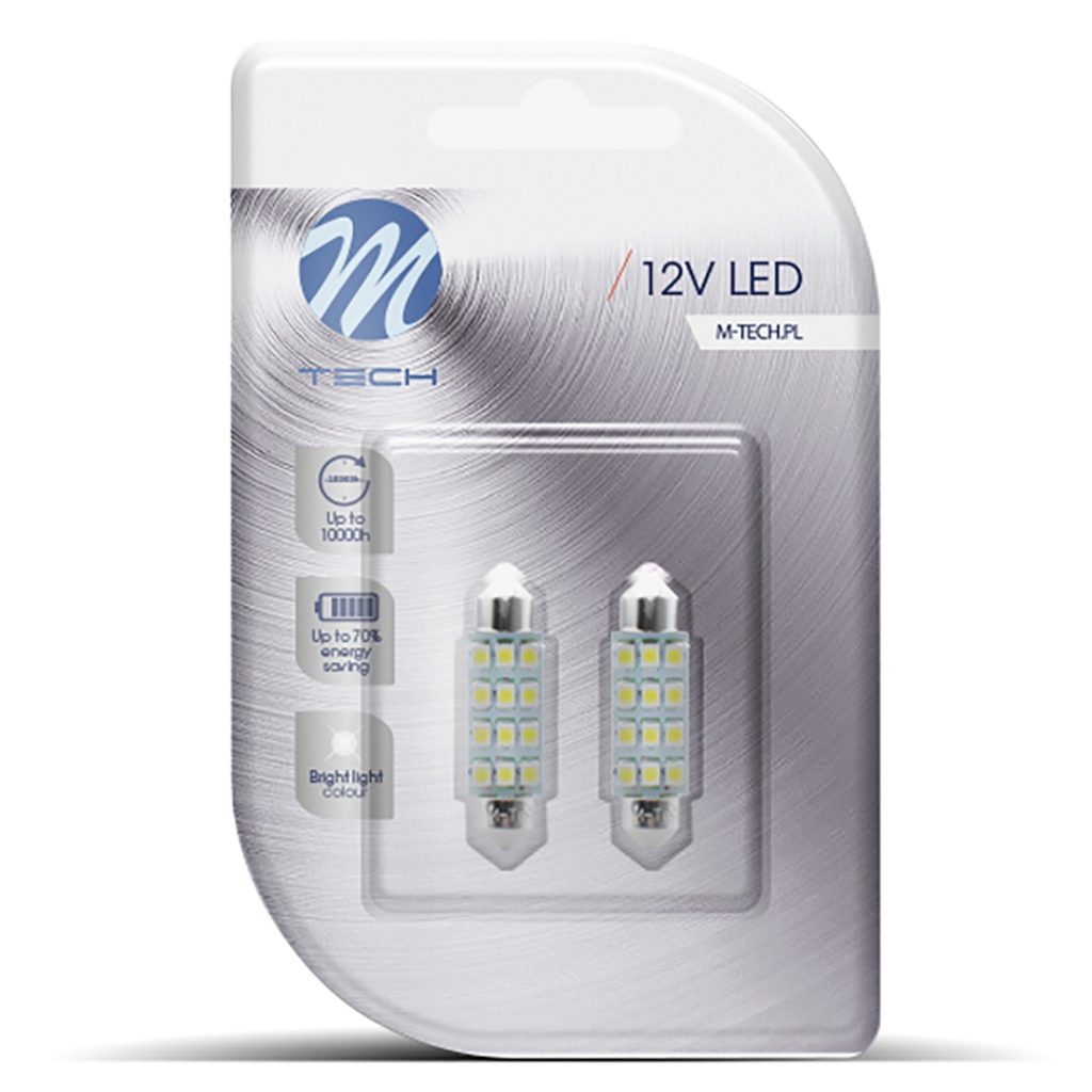 Εικόνα 2 από 2 — ΛΑΜΠΑΚΙΑ ΠΛΑΦΟΝΙΕΡΑΣ C5W/C10W 12V SV8.5 41mm 1,5W 12xSMD2835 LED OSRAM ΜΠΛΕ  BLISTER 2ΤΕΜ. M-TECH