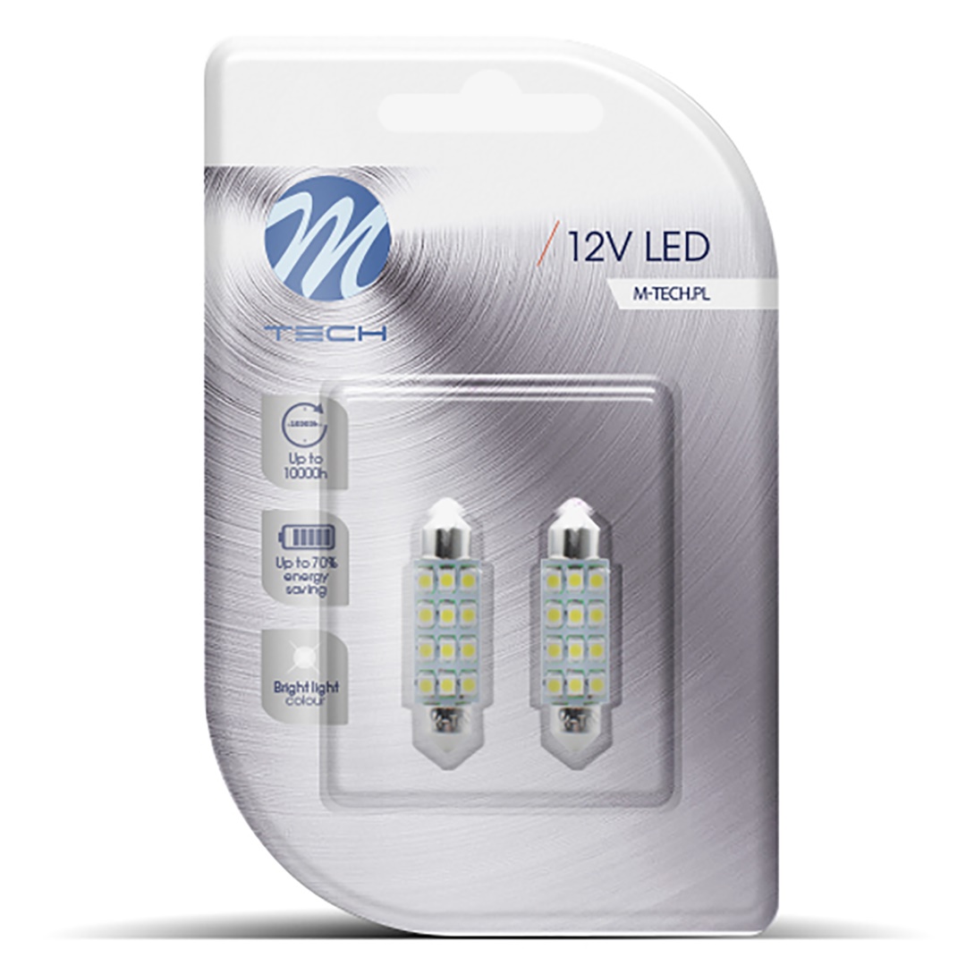 Εικόνα 2 από 2 — ΛΑΜΠΑΚΙΑ ΠΛΑΦΟΝΙΕΡΑΣ C5W/C10W 12V SV8.5 41mm 1,5W 12xSMD2835 LED OSRAM ΜΠΛΕ  BLISTER 2ΤΕΜ. M-TECH