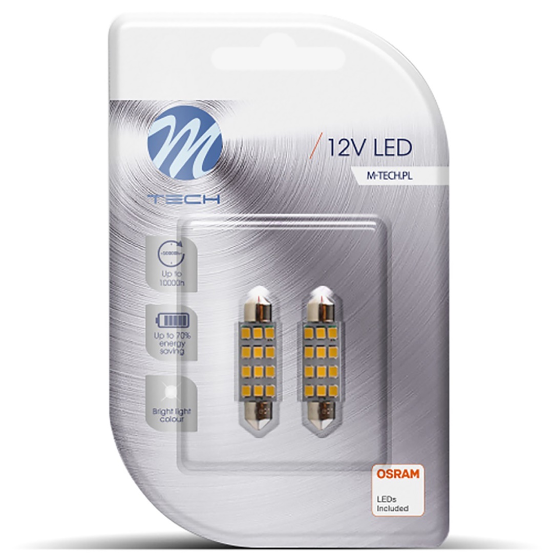 Εικόνα 2 από 2 — ΛΑΜΠΑΚΙΑ ΠΛΑΦΟΝΙΕΡΑΣ C5W/C10W 12V SV8.5 41mm 1,5W 12xSMD2835 LED OSRAM ΛΕΥΚΟ  BLISTER 2ΤΕΜ. M-TECH