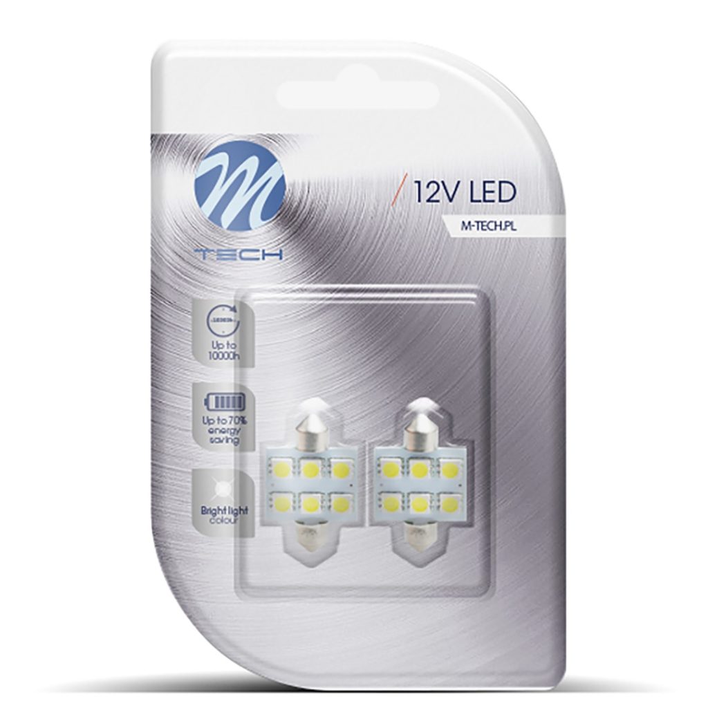 Εικόνα 2 από 2 — ΛΑΜΠΑΚΙΑ ΠΛΑΦΟΝΙΕΡΑΣ C5W/C10W 12V 1,44W SV8,5 36mm PREMIUM LED 6xSMD5050 ΛΕΥΚΟ BLISTER 2ΤΕΜ. M-TECH