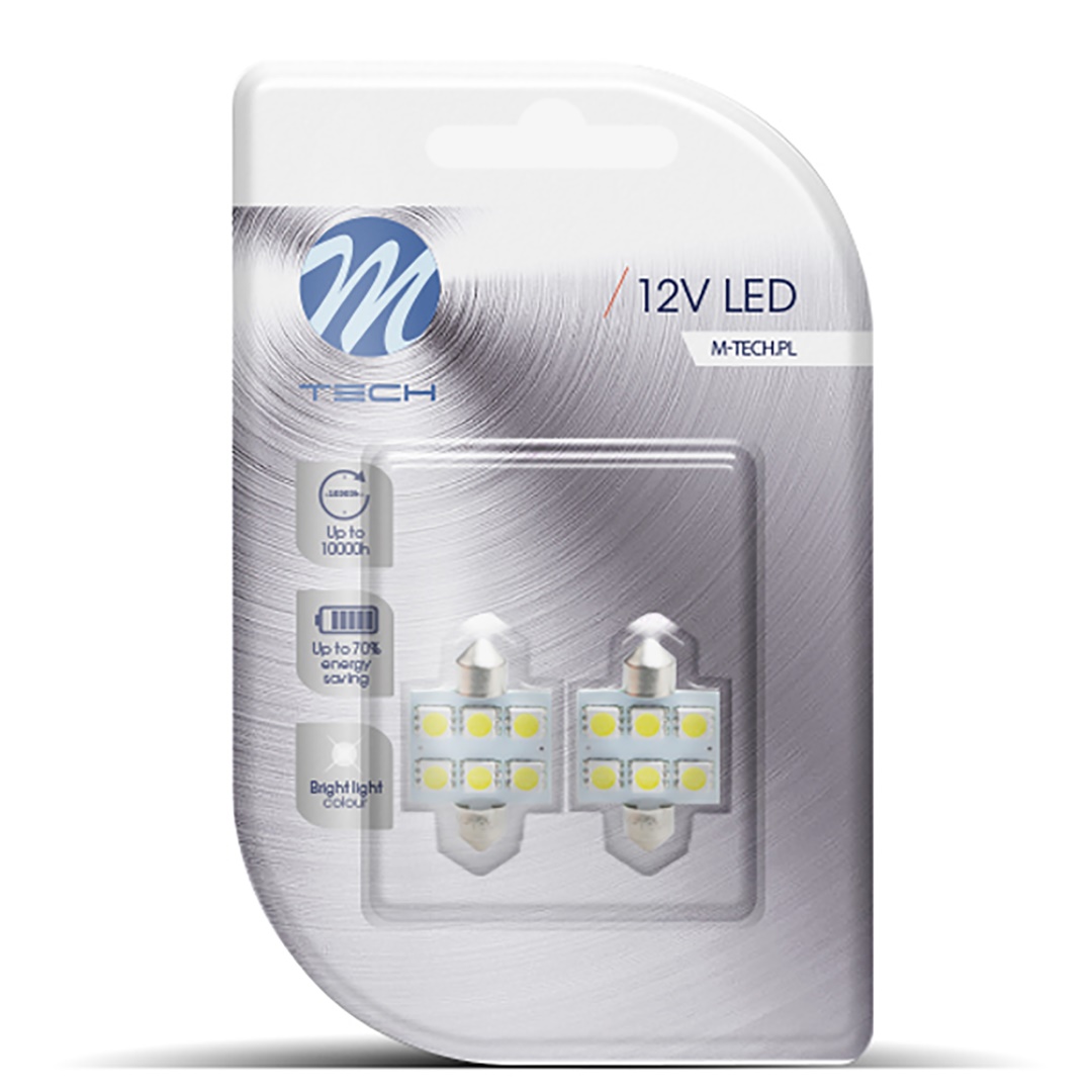 Εικόνα 2 από 2 — ΛΑΜΠΑΚΙΑ ΠΛΑΦΟΝΙΕΡΑΣ C5W/C10W 12V 1,44W SV8,5 36mm PREMIUM LED 6xSMD5050 ΛΕΥΚΟ BLISTER 2ΤΕΜ. M-TECH
