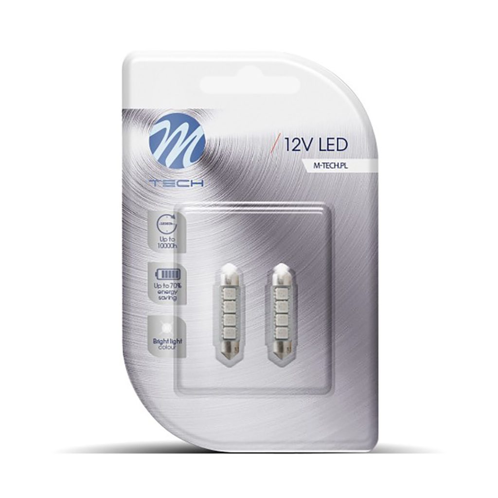Εικόνα 2 από 2 — ΛΑΜΠΑΚΙΑ ΠΛΑΦΟΝΙΕΡΑΣ C5W/C10W 12V 0,96W SV8,5 41mm CAN-BUS LED 4xSMD5050 PREMIUM ΜΠΛΕ BLISTER 2ΤΕΜ.
