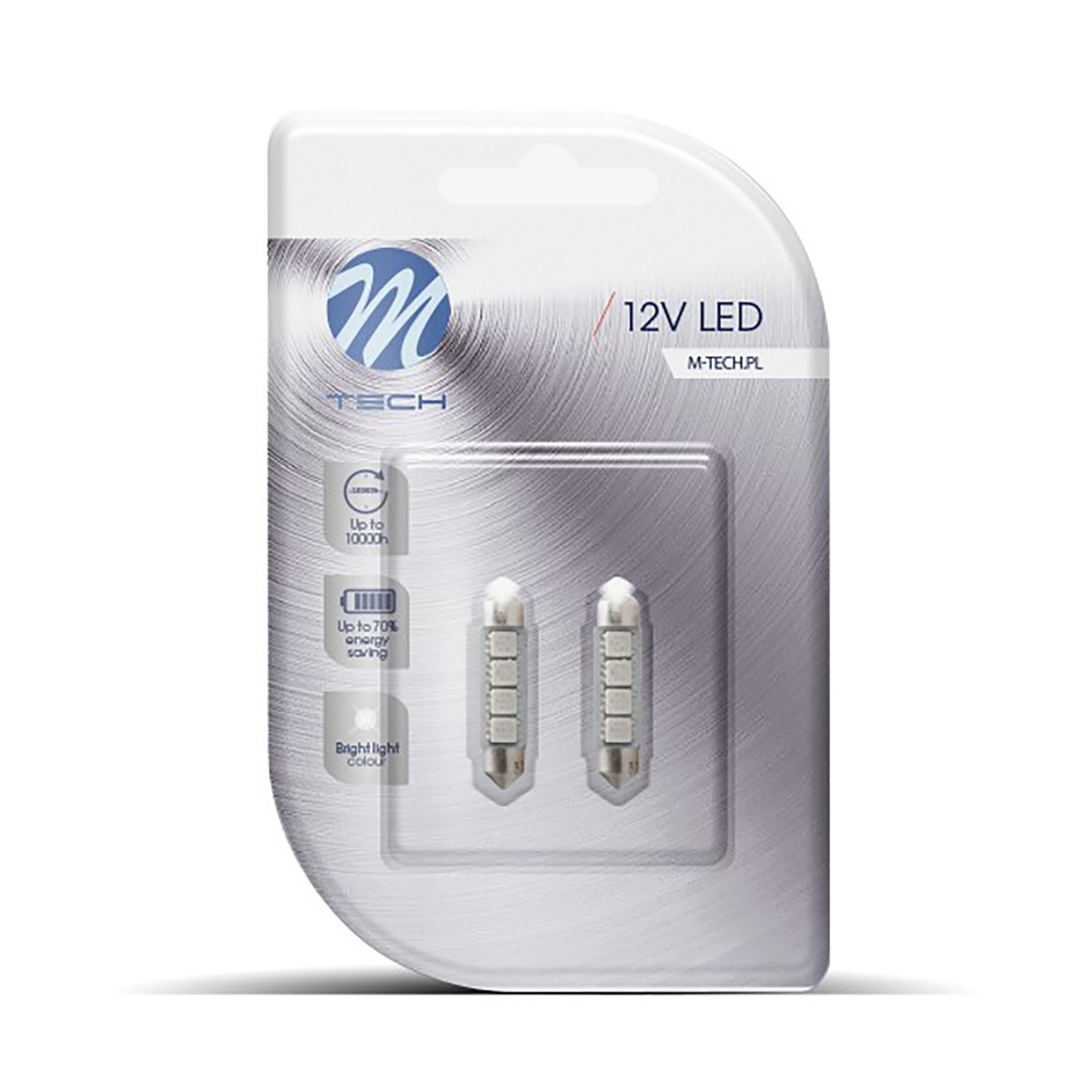 Εικόνα 2 από 2 — ΛΑΜΠΑΚΙΑ ΠΛΑΦΟΝΙΕΡΑΣ C5W/C10W 12V 0,96W SV8,5 41mm CAN-BUS LED 4xSMD5050 PREMIUM ΜΠΛΕ BLISTER 2ΤΕΜ.