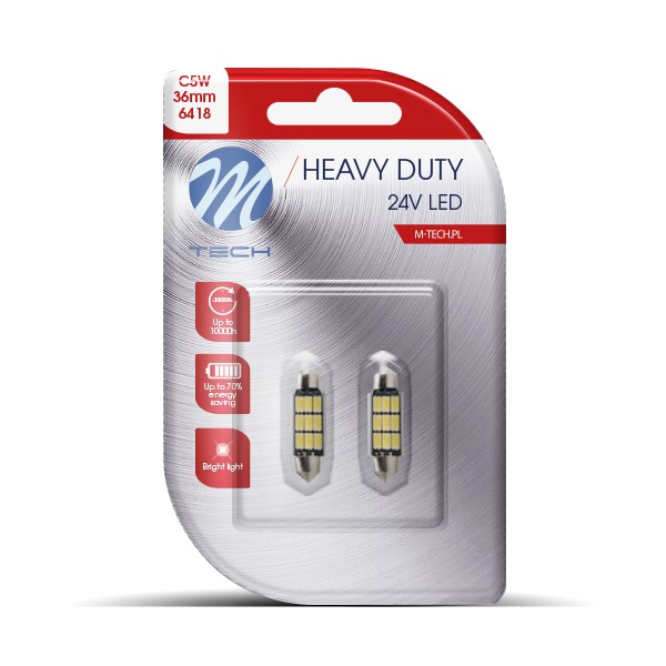 Εικόνα 1 από 1 — ΛΑΜΠΑΚΙΑ ΠΛΑΦΟΝΙΕΡΑΣ C5W 24V SV8,5 36mm 9xSMD5630 LED ΛΕΥΚΟ HEAVY DUTY BLISTER  M-TECH – 2 Τεμ.