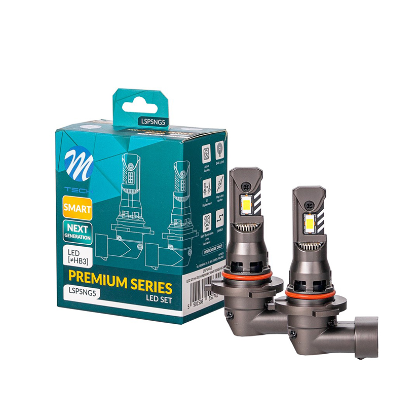 Εικόνα 1 από 4 — M-Tech – Λάμπες LED HB3 τύπου Premium Smart Next Generation Series με Canbus και CSP3570, τάση λειτουργίας 12V, ισχύ έως 35W, φωτεινότητα έως 5000lm και χρώμα 6000K, για φανάρια με προτζέκτορα – 2 τεμ. (LSPSNG5/MT)