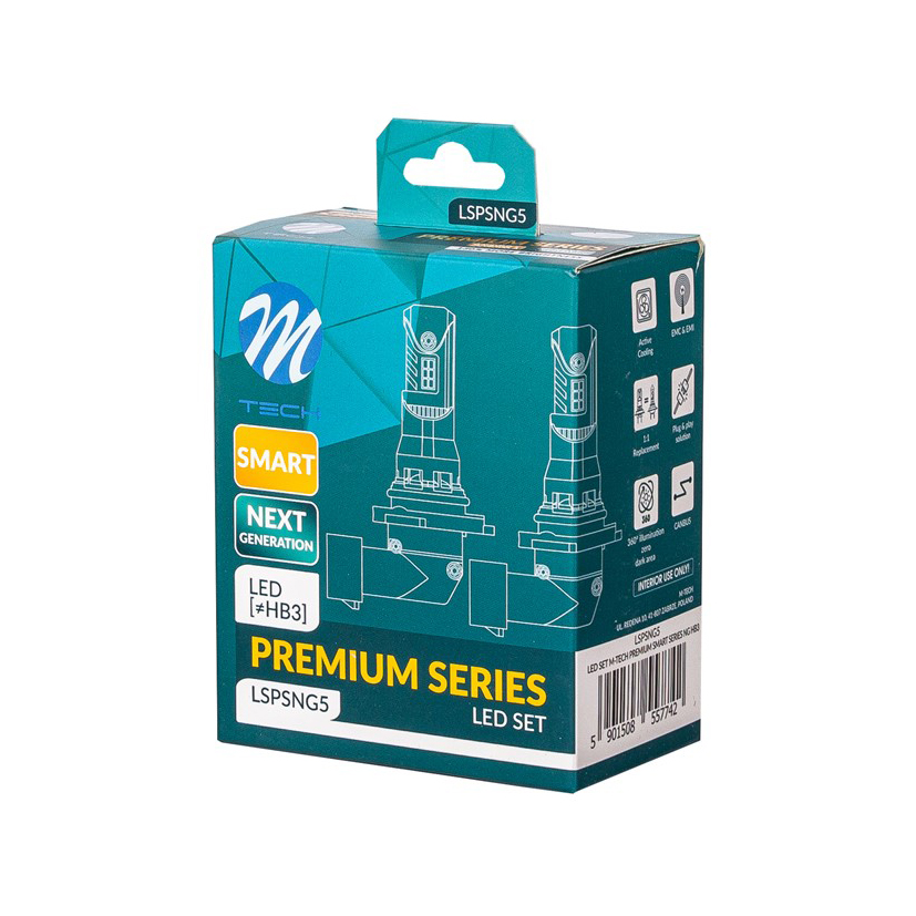 Εικόνα 3 από 4 — M-Tech – Λάμπες LED HB3 τύπου Premium Smart Next Generation Series με Canbus και CSP3570, τάση λειτουργίας 12V, ισχύ έως 35W, φωτεινότητα έως 5000lm και χρώμα 6000K, για φανάρια με προτζέκτορα – 2 τεμ. (LSPSNG5/MT)