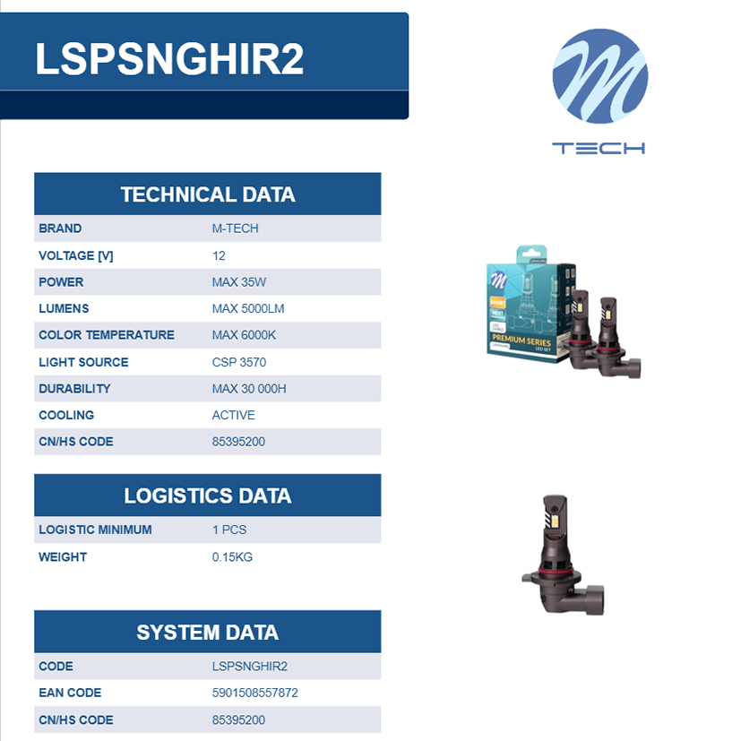 Εικόνα 4 από 4 — M-Tech – Λάμπες LED H15 τύπου Premium Smart Series με Canbus και CSP3570, τάση λειτουργίας 12V, ισχύ έως 35W, φωτεινότητα έως 5000lm και χρώμα 6000K, για φανάρια με προτζέκτορα – 2 τεμ. (LSPSNGHIR2/MT)