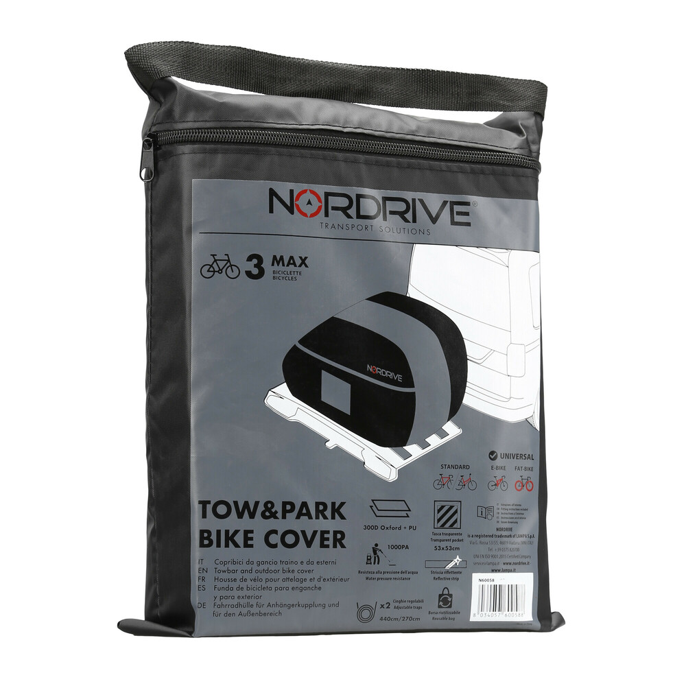 Εικόνα 8 από 9 — Nordrive – Κουκούλα/κάλυμμα για 3 ποδήλατα 190x50x130cm για βάση κοτσαδόρου Tow & Park Bike Cover – 1 τεμ. (L.N60058)