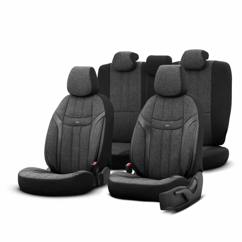 Εικόνα 1 από 12 — AMiO – Καλύμματα Καθισμάτων OTOM Swan 501 Black Μαύρο/Γκρι Σκούρο Λινό Ύφασμα και Δερματίνη για Μπροστινά και Πίσω Καθίσματα με 5 Προσκέφαλα – 1 Σετ (OT86751/AM)