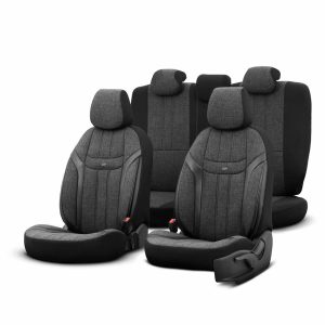 AMiO - Καλύμματα Καθισμάτων OTOM Swan 501 Black Μαύρο/Γκρι Σκούρο Λινό Ύφασμα και Δερματίνη για Μπροστινά και Πίσω Καθίσματα με 5 Προσκέφαλα - 1 Σετ (OT86751/AM)