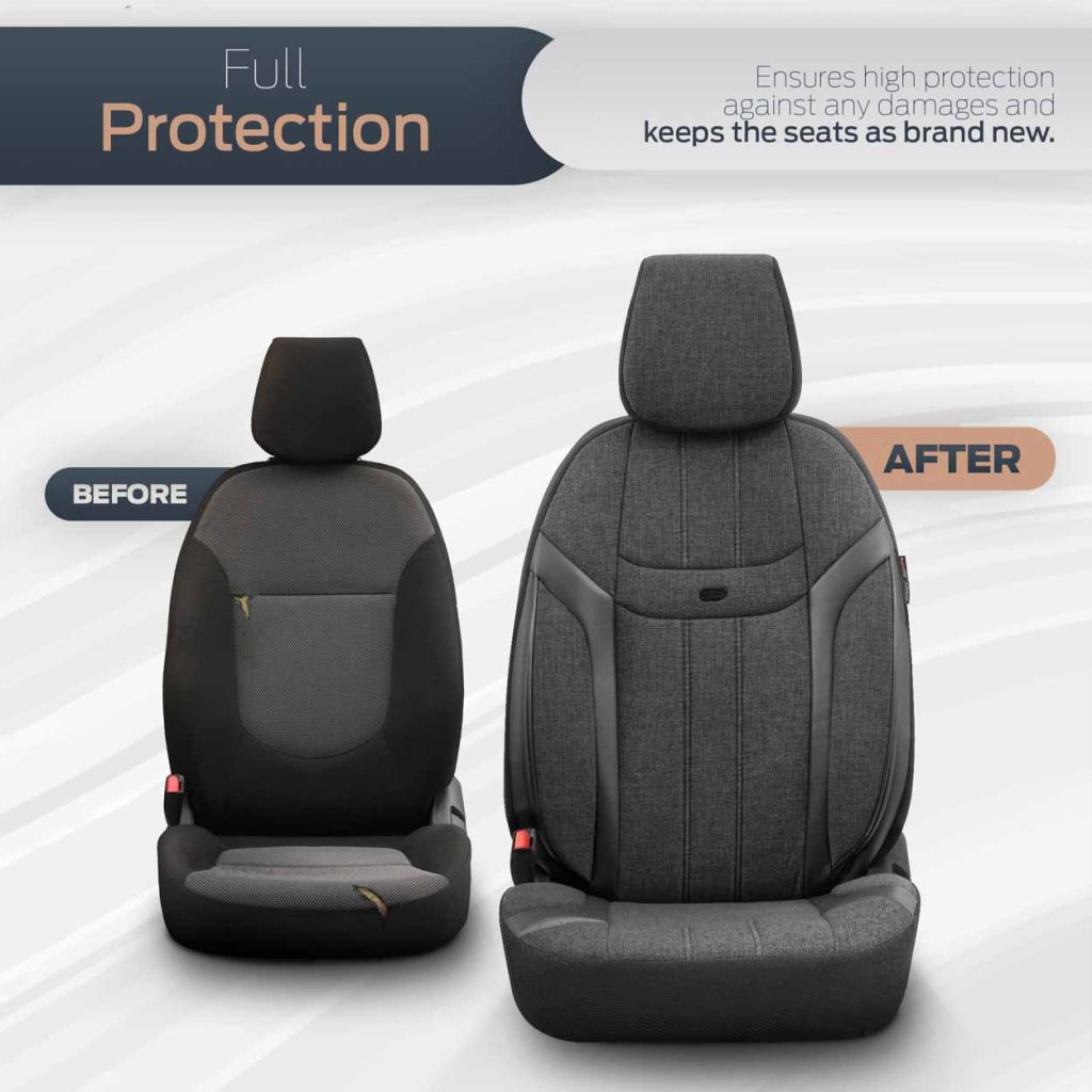 Εικόνα 3 από 12 — AMiO – Καλύμματα Καθισμάτων OTOM Swan 501 Black Μαύρο/Γκρι Σκούρο Λινό Ύφασμα και Δερματίνη για Μπροστινά και Πίσω Καθίσματα με 5 Προσκέφαλα – 1 Σετ (OT86751/AM)