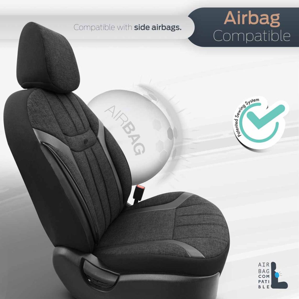 Εικόνα 5 από 12 — AMiO – Καλύμματα Καθισμάτων OTOM Swan 501 Black Μαύρο/Γκρι Σκούρο Λινό Ύφασμα και Δερματίνη για Μπροστινά και Πίσω Καθίσματα με 5 Προσκέφαλα – 1 Σετ (OT86751/AM)