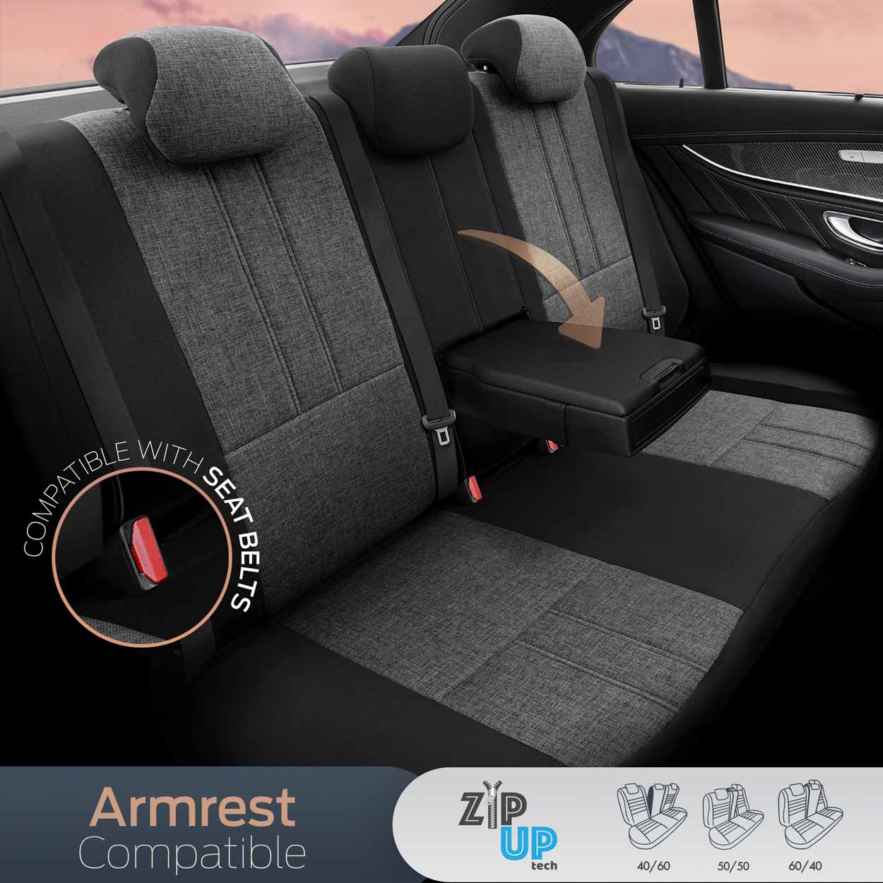 Εικόνα 7 από 12 — AMiO – Καλύμματα Καθισμάτων OTOM Swan 501 Black Μαύρο/Γκρι Σκούρο Λινό Ύφασμα και Δερματίνη για Μπροστινά και Πίσω Καθίσματα με 5 Προσκέφαλα – 1 Σετ (OT86751/AM)