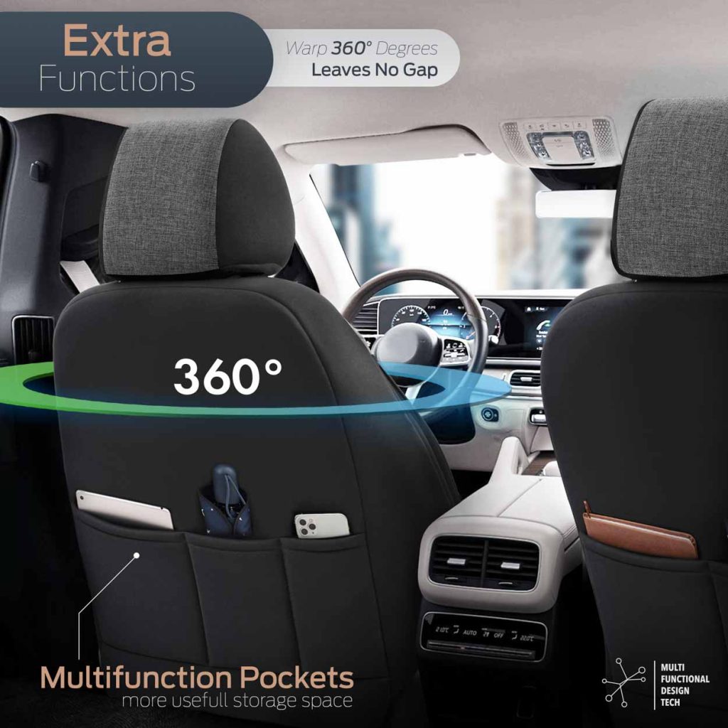 Εικόνα 8 από 12 — AMiO – Καλύμματα Καθισμάτων OTOM Swan 501 Black Μαύρο/Γκρι Σκούρο Λινό Ύφασμα και Δερματίνη για Μπροστινά και Πίσω Καθίσματα με 5 Προσκέφαλα – 1 Σετ (OT86751/AM)