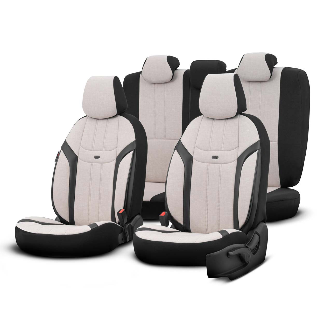 Εικόνα 1 από 13 — AMiO – Καλύμματα Καθισμάτων OTOM Swan 503 Beige Μαύρο/Μπεζ Λινό Ύφασμα και Δερματίνη για Μπροστινά και Πίσω Καθίσματα με 5 Προσκέφαλα – 1 Σετ (OT86753/AM)
