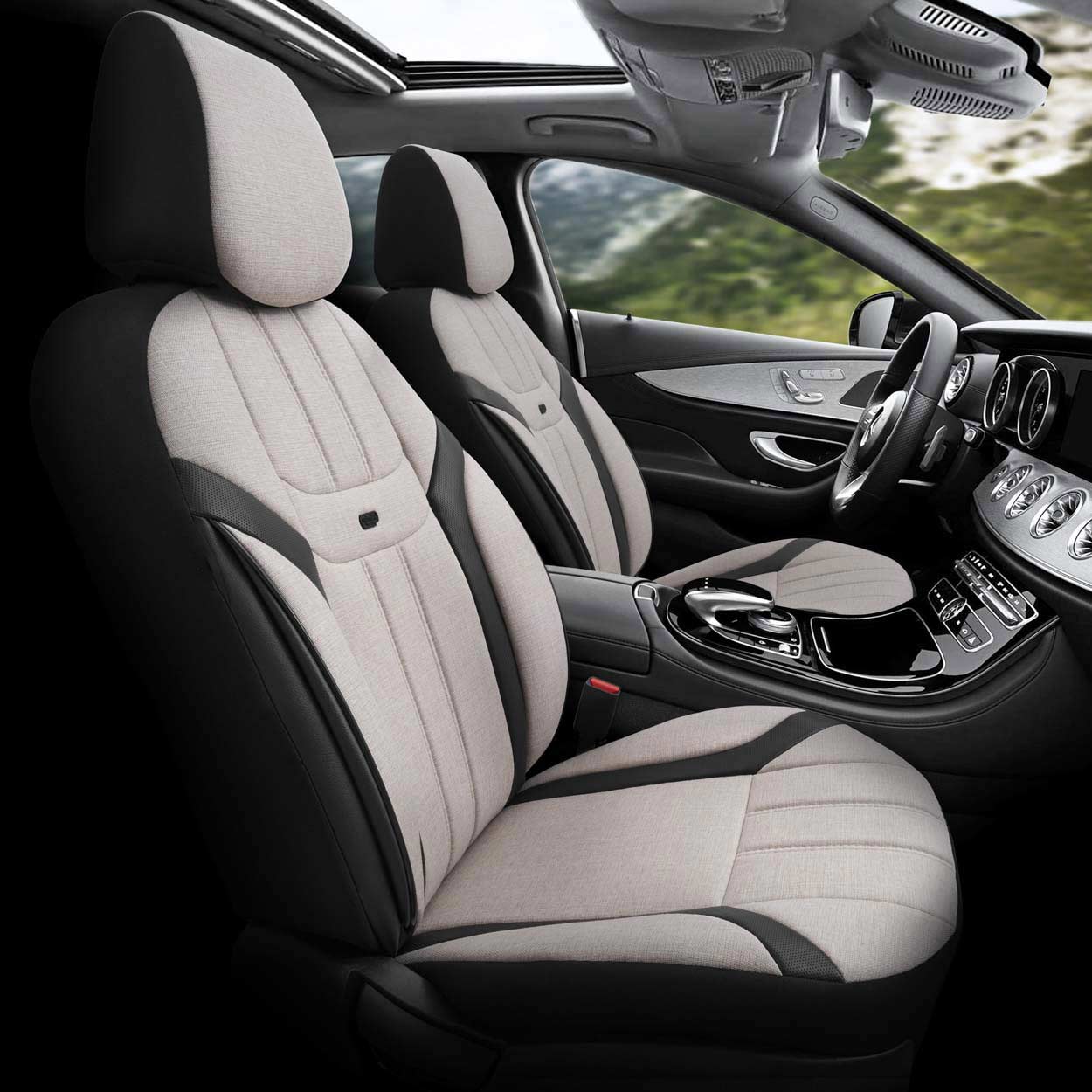 Εικόνα 12 από 13 — AMiO – Καλύμματα Καθισμάτων OTOM Swan 503 Beige Μαύρο/Μπεζ Λινό Ύφασμα και Δερματίνη για Μπροστινά και Πίσω Καθίσματα με 5 Προσκέφαλα – 1 Σετ (OT86753/AM)