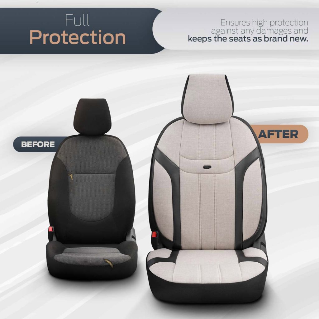 Εικόνα 3 από 13 — AMiO – Καλύμματα Καθισμάτων OTOM Swan 503 Beige Μαύρο/Μπεζ Λινό Ύφασμα και Δερματίνη για Μπροστινά και Πίσω Καθίσματα με 5 Προσκέφαλα – 1 Σετ (OT86753/AM)