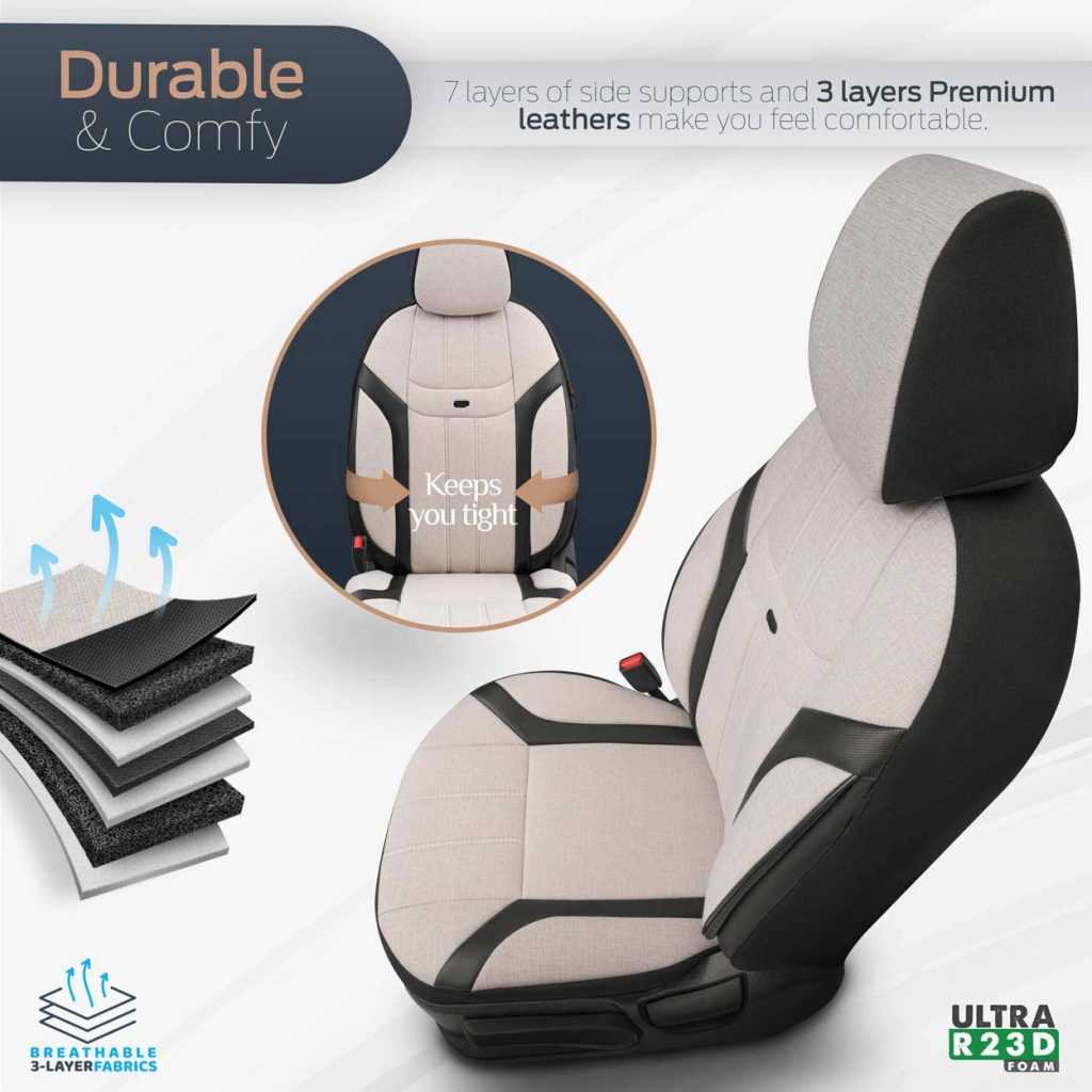 Εικόνα 4 από 13 — AMiO – Καλύμματα Καθισμάτων OTOM Swan 503 Beige Μαύρο/Μπεζ Λινό Ύφασμα και Δερματίνη για Μπροστινά και Πίσω Καθίσματα με 5 Προσκέφαλα – 1 Σετ (OT86753/AM)