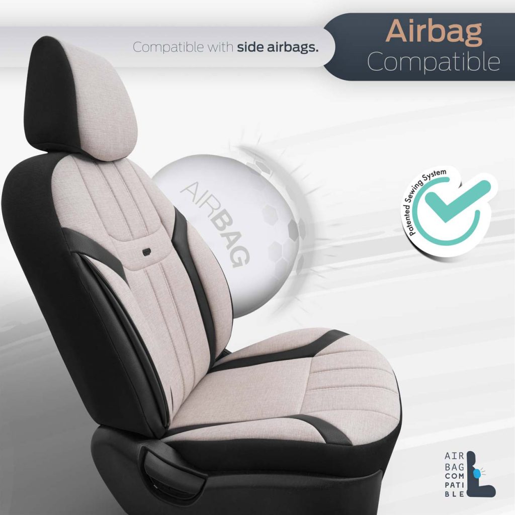 Εικόνα 5 από 13 — AMiO – Καλύμματα Καθισμάτων OTOM Swan 503 Beige Μαύρο/Μπεζ Λινό Ύφασμα και Δερματίνη για Μπροστινά και Πίσω Καθίσματα με 5 Προσκέφαλα – 1 Σετ (OT86753/AM)