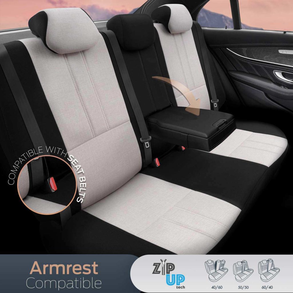 Εικόνα 7 από 13 — AMiO – Καλύμματα Καθισμάτων OTOM Swan 503 Beige Μαύρο/Μπεζ Λινό Ύφασμα και Δερματίνη για Μπροστινά και Πίσω Καθίσματα με 5 Προσκέφαλα – 1 Σετ (OT86753/AM)