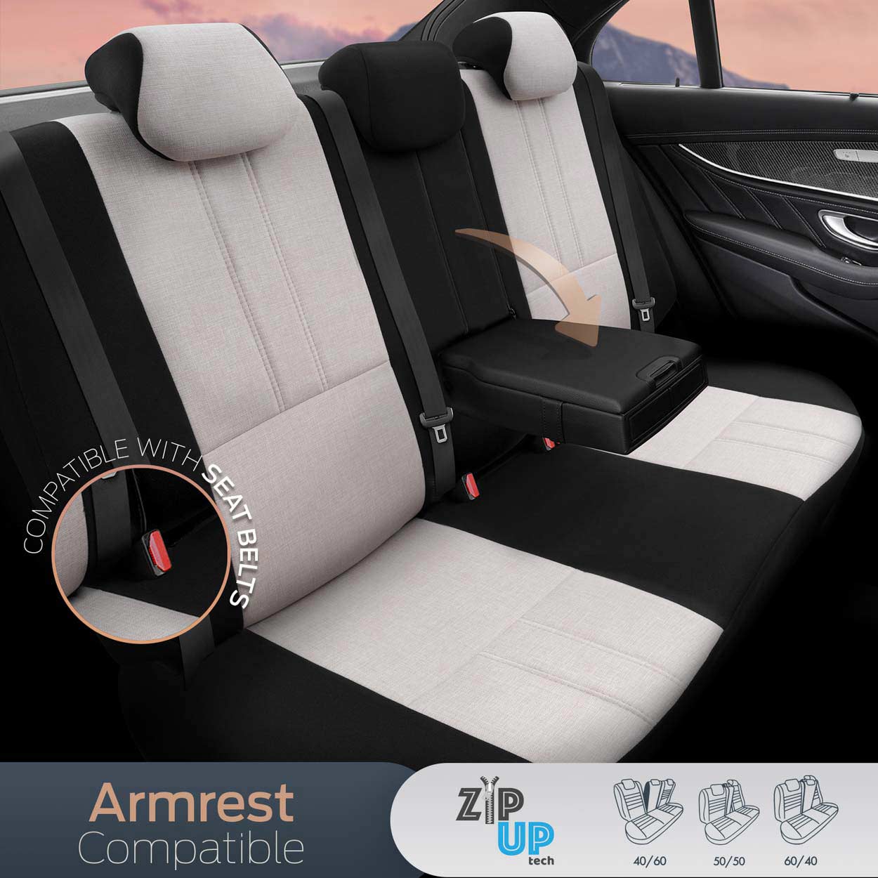Εικόνα 7 από 13 — AMiO – Καλύμματα Καθισμάτων OTOM Swan 503 Beige Μαύρο/Μπεζ Λινό Ύφασμα και Δερματίνη για Μπροστινά και Πίσω Καθίσματα με 5 Προσκέφαλα – 1 Σετ (OT86753/AM)