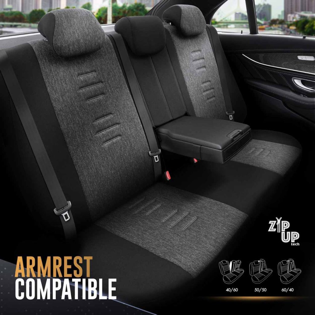 Εικόνα 6 από 10 — Amio – Καλύμματα Καθισμάτων OTOM Throne 102 Smoked σε Μαύρο/Γκρι Λινό και Δερματίνη για Μπροστινά και Πίσω Καθίσματα με 5 Προσκέφαλα – 1 σετ. (OT86755/AM)