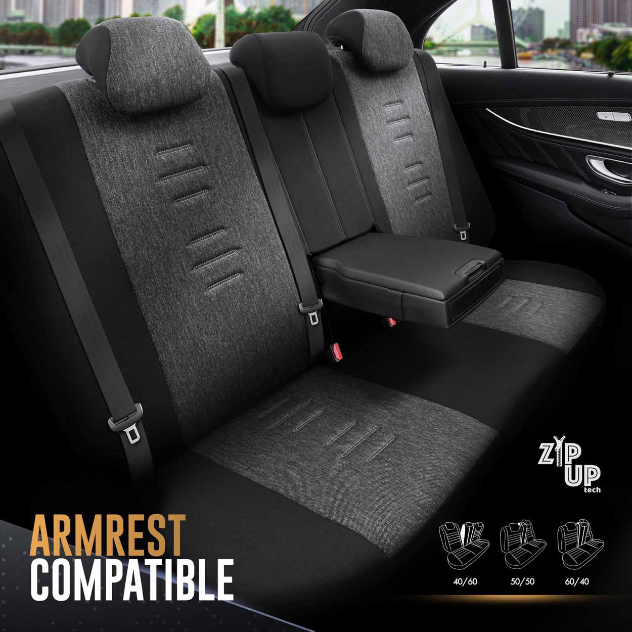 Εικόνα 6 από 10 — Amio – Καλύμματα Καθισμάτων OTOM Throne 102 Smoked σε Μαύρο/Γκρι Λινό και Δερματίνη για Μπροστινά και Πίσω Καθίσματα με 5 Προσκέφαλα – 1 σετ. (OT86755/AM)