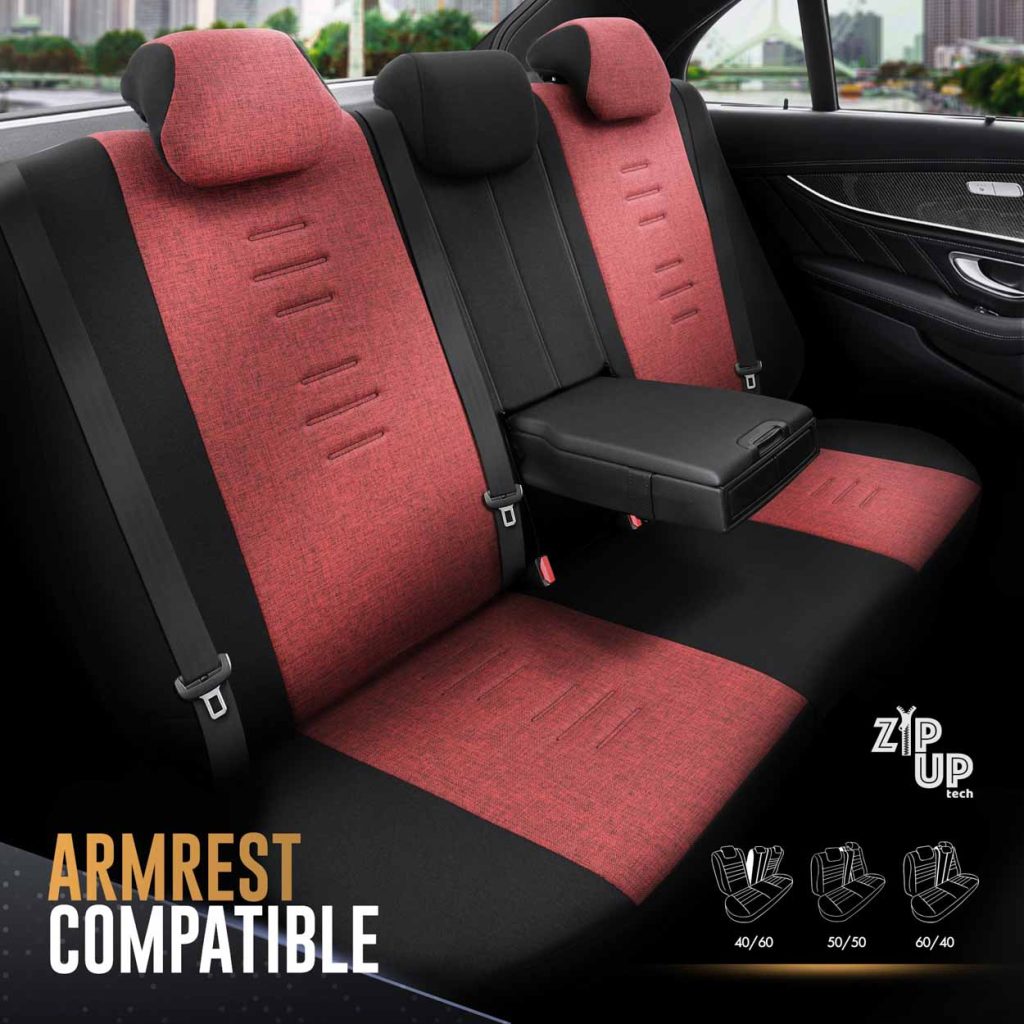 Εικόνα 6 από 10 — AMiO – Καλύμματα Καθισμάτων OTOM Throne 103 Red σε Μαύρο/Γκρι/Κόκκινο Ύφασμα και Δερματίνη για Μπροστινά και Πίσω Καθίσματα με 5 Προσκέφαλα – 1 Σετ (OT86756/AM)