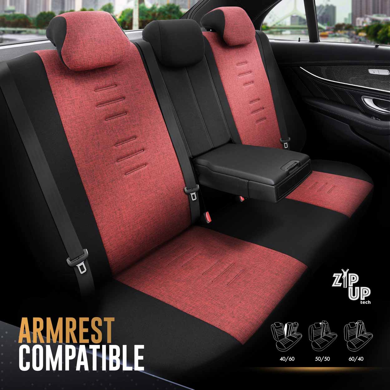 Εικόνα 6 από 10 — AMiO – Καλύμματα Καθισμάτων OTOM Throne 103 Red σε Μαύρο/Γκρι/Κόκκινο Ύφασμα και Δερματίνη για Μπροστινά και Πίσω Καθίσματα με 5 Προσκέφαλα – 1 Σετ (OT86756/AM)